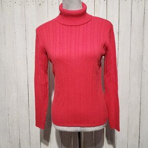 Talbots M Sweater Turtleneck Red Ribbed Classic Academia Y2K 90s Minimalist Mod